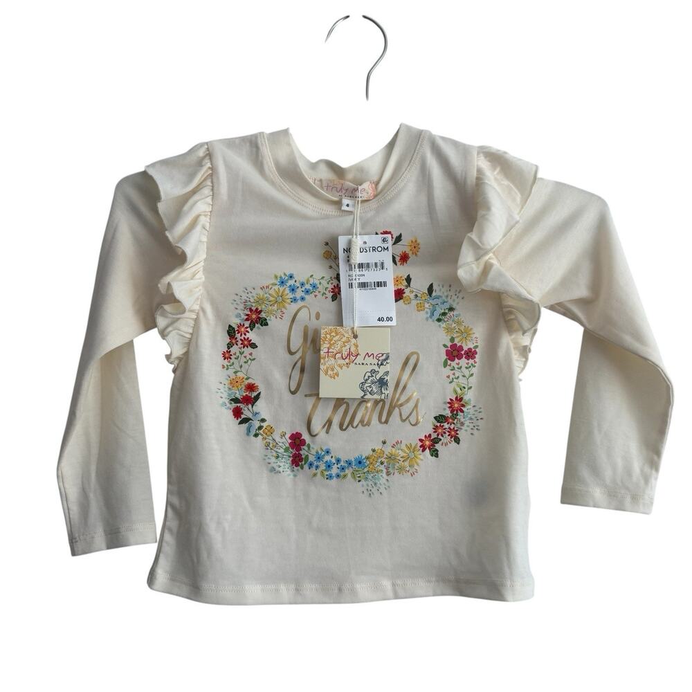 Truly Me By Sara Sara‎ Girls Top Shirt Size 4 White Thanksgiving Ruffle New
